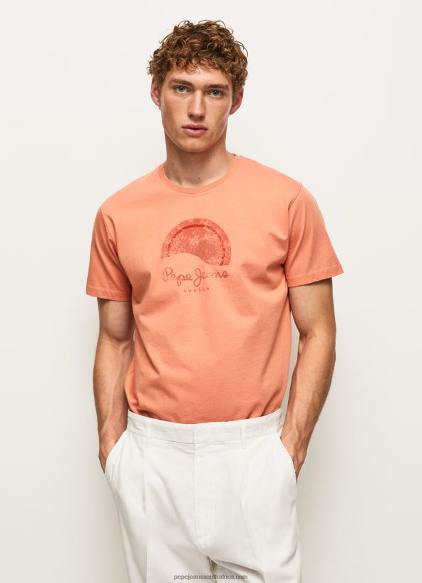 Squash Orange Worn-Effect Logo T-Shirt Pepe Jeans L20F2F964 Men - Image 3