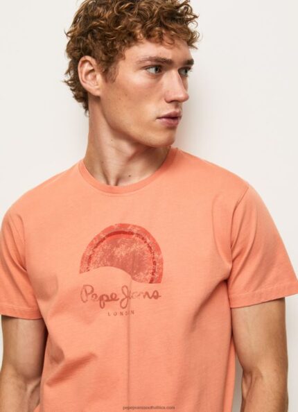 Squash Orange Worn-Effect Logo T-Shirt Pepe Jeans L20F2F964 Men