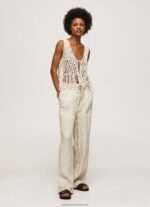 Stone Linen Palazzo Trousers Pepe Jeans L20F2F301 Women