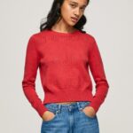 Studio Red Cotton Jersey With Openwork Details Pepe Jeans L20F2F259 Women