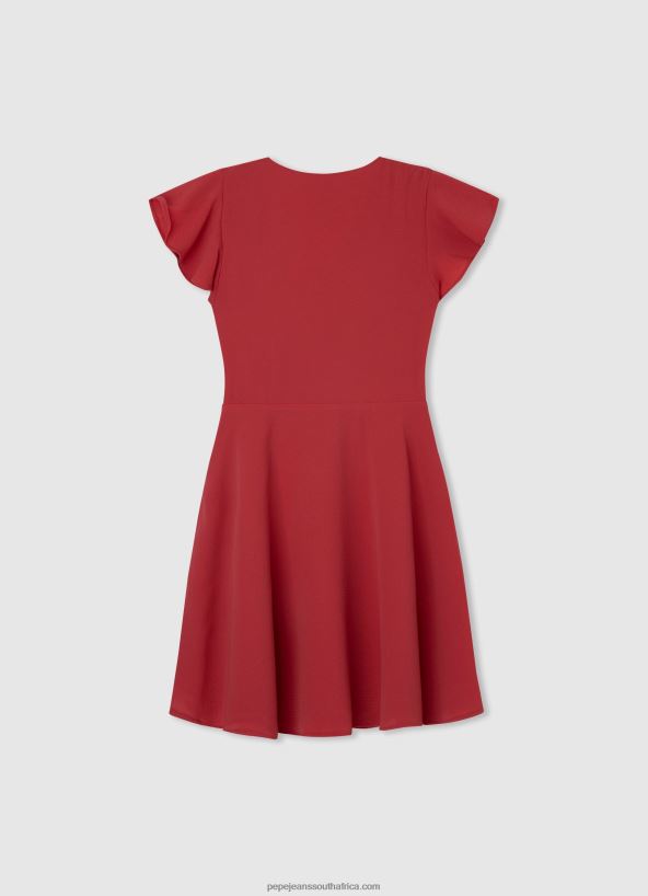 Studio Red Crepe Dress With Crossed Neckline Pepe Jeans L20F2F1374 Girl - Image 2
