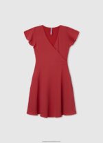 Studio Red Crepe Dress With Crossed Neckline Pepe Jeans L20F2F1374 Girl