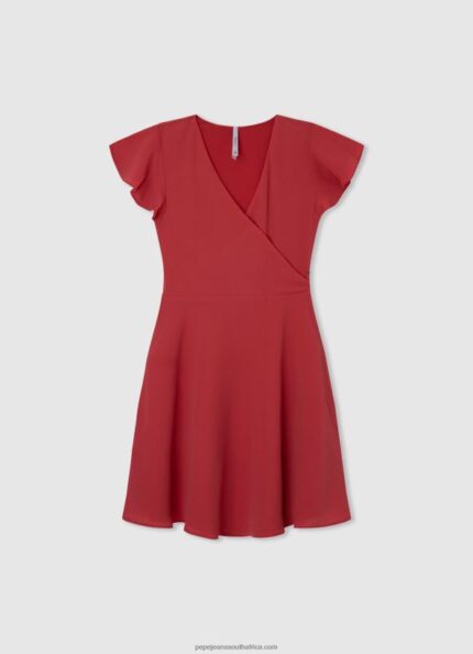 Studio Red Crepe Dress With Crossed Neckline Pepe Jeans L20F2F1374 Girl