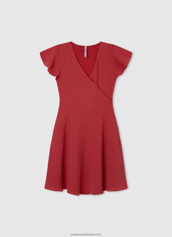 Studio Red Crepe Dress With Crossed Neckline Pepe Jeans L20F2F1374 Girl - Image 1