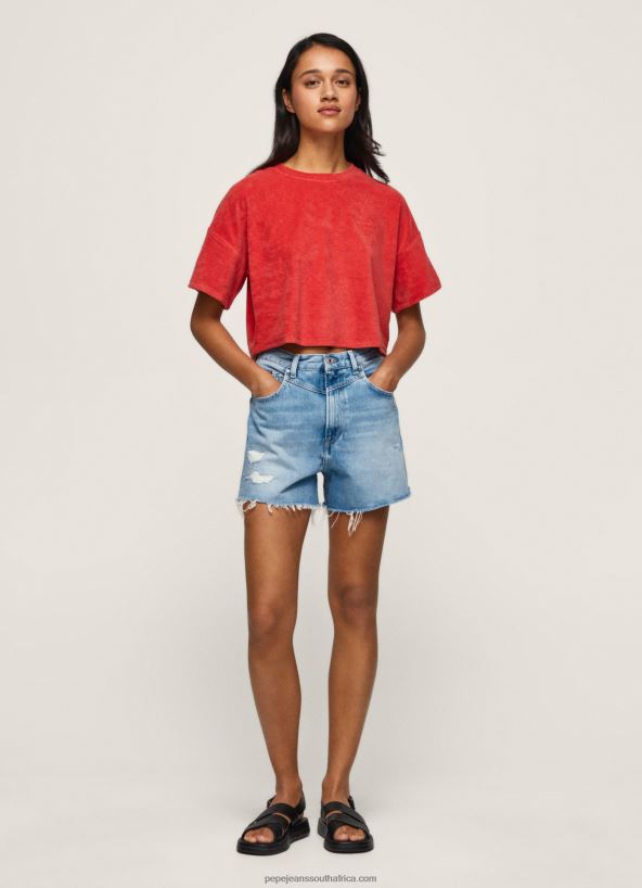 Studio Red Cropped Fit Velvet T-Shirt Pepe Jeans L20F2F460 Women - Image 2