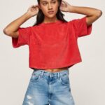 Studio Red Cropped Fit Velvet T-Shirt Pepe Jeans L20F2F460 Women