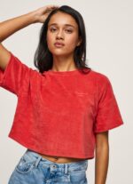 Studio Red Cropped Fit Velvet T-Shirt Pepe Jeans L20F2F460 Women - Image 3