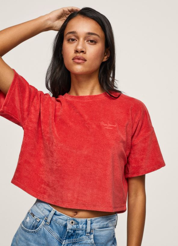 Studio Red Cropped Fit Velvet T-Shirt Pepe Jeans L20F2F460 Women - Image 3