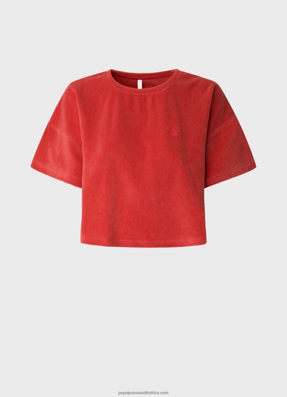 Studio Red Cropped Fit Velvet T-Shirt Pepe Jeans L20F2F460 Women - Image 5