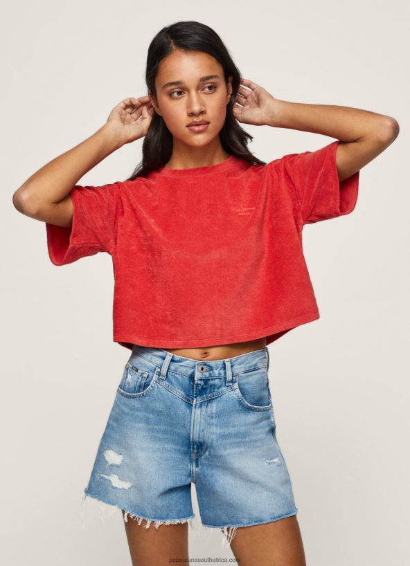 Studio Red Cropped Fit Velvet T-Shirt Pepe Jeans L20F2F460 Women - Image 1