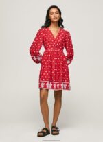Studio Red Dress With Embroidered Details Pepe Jeans L20F2F216 Women