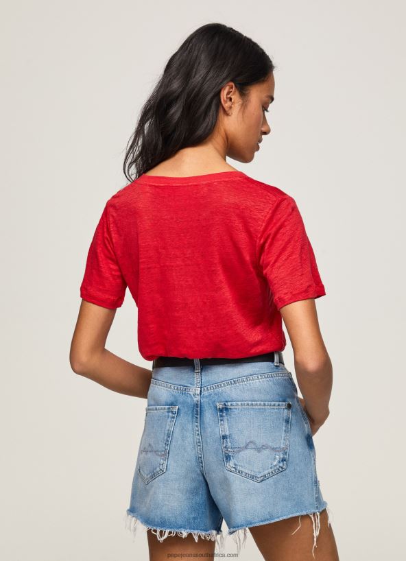 Studio Red Linen V-Neck T-Shirt Pepe Jeans L20F2F465 Women - Image 4