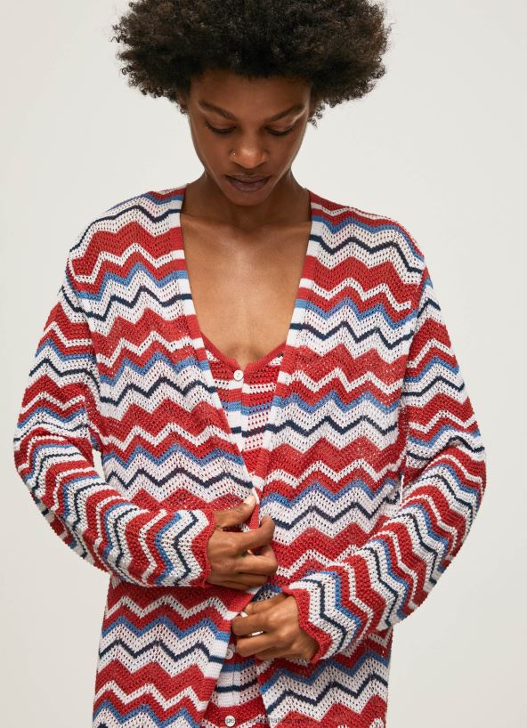 studio_red_long_cardigan_with_zig_zag_print_pepe_jeans_l20f2f225_women.jpg Studio Red Long Cardigan With Zig-Zag Print Pepe Jeans L20F2F225 Women - Image 1