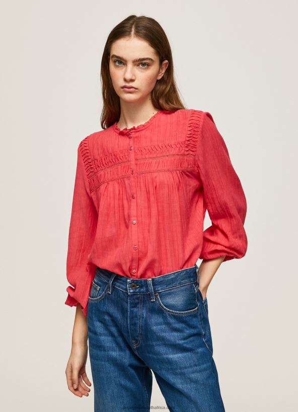 studio_red_openwork_pleated_blouse_pepe_jeans_l20f2f321_women.jpg Studio Red Openwork Pleated Blouse Pepe Jeans L20F2F321 Women - Image 1