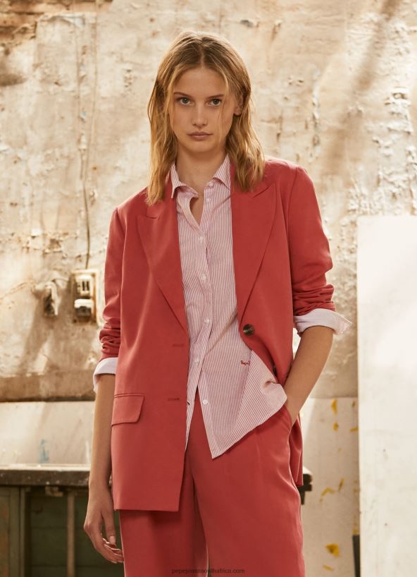 studio_red_relaxed_fit_linen_blazer_pepe_jeans_l20f2f109_women.jpg Studio Red Relaxed Fit Linen Blazer Pepe Jeans L20F2F109 Women - Image 1