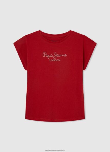 Studio Red Strass Logo Cotton T-Shirt Pepe Jeans L20F2F1450 Girl