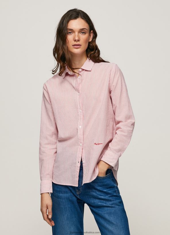 studio_red_striped_cotton_voile_shirt_pepe_jeans_l20f2f348_women.jpg Studio Red Striped Cotton Voile Shirt Pepe Jeans L20F2F348 Women - Image 1