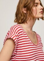 Studio Red Striped Print T-Shirt Pepe Jeans L20F2F446 Women