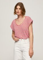 Studio Red Striped Print T-Shirt Pepe Jeans L20F2F446 Women - Image 3