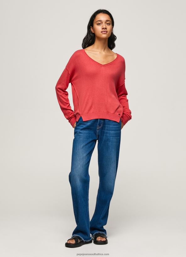 studio_red_v_neckline_relaxed_fit_jersey_pepe_jeans_l20f2f258_women.jpg Studio Red V Neckline Relaxed Fit Jersey Pepe Jeans L20F2F258 Women - Image 1