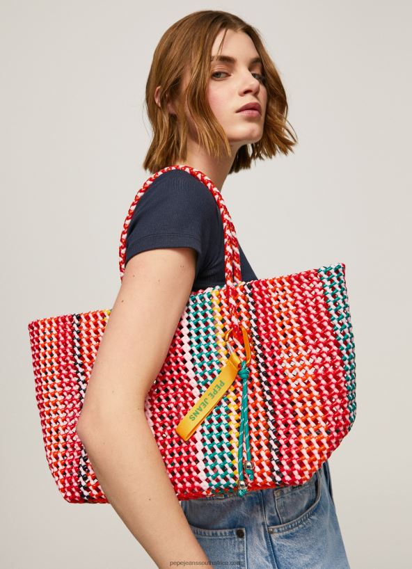 studio_red_woven_plastic_tote_bag_pepe_jeans_l20f2f720_women.jpg Studio Red Woven Plastic Tote Bag Pepe Jeans L20F2F720 Women - Image 1