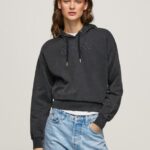 Washed Black Cotton Hoodie Pepe Jeans L20F2F281 Women