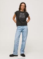 Washed Black Floral Logo Cotton T-Shirt Pepe Jeans L20F2F403 Women - Image 2