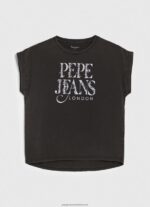 Washed Black Floral Logo Cotton T-Shirt Pepe Jeans L20F2F403 Women - Image 5