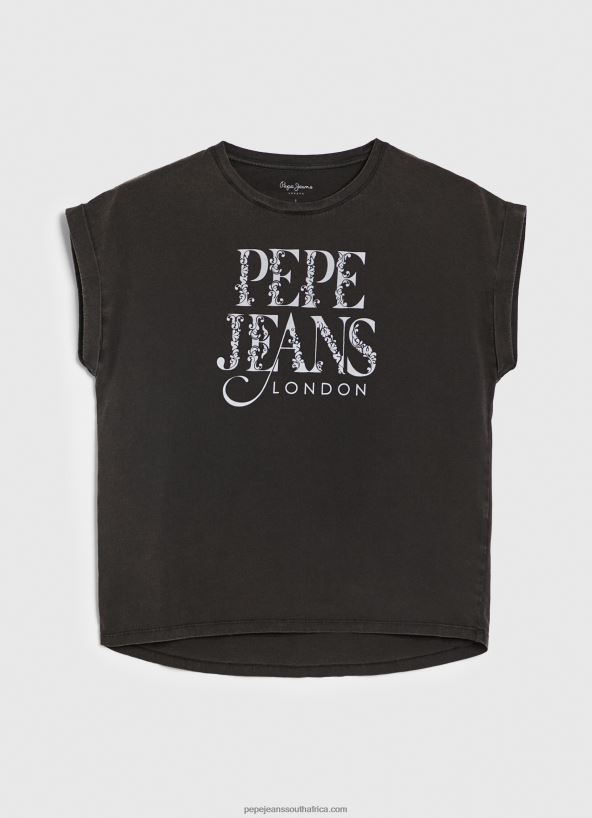 Washed Black Floral Logo Cotton T-Shirt Pepe Jeans L20F2F403 Women - Image 5