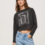 Washed Black Printed Long Sleeved T-Shirt Pepe Jeans L20F2F427 Women