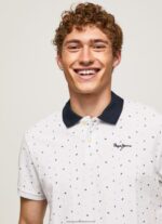 White All-Over Print Pique Polo Shirt Pepe Jeans L20F2F1094 Men - Image 3