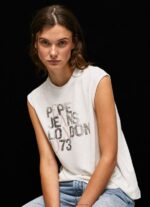 White Armhole Sleeves Logo T-Shirt Pepe Jeans L20F2F418 Women