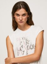 White Armhole Sleeves Logo T-Shirt Pepe Jeans L20F2F418 Women - Image 4