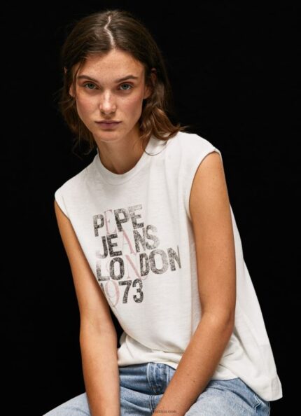 White Armhole Sleeves Logo T-Shirt Pepe Jeans L20F2F418 Women