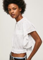 White Cotton Blouse With Openwork Details Pepe Jeans L20F2F344 Women - Image 3