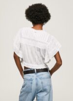 White Cotton Blouse With Openwork Details Pepe Jeans L20F2F344 Women - Image 4