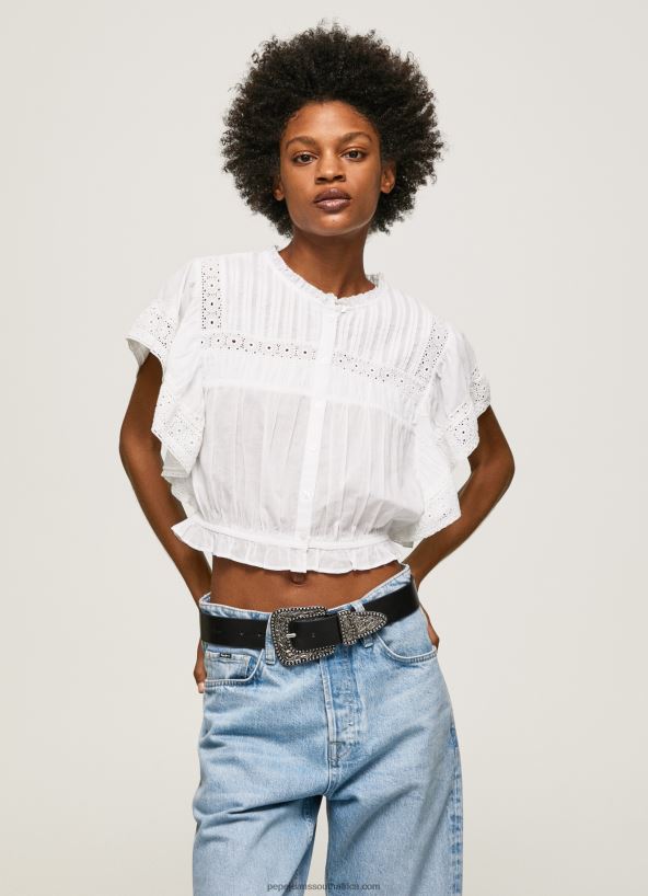 white_cotton_blouse_with_openwork_details_pepe_jeans_l20f2f344_women.jpg White Cotton Blouse With Openwork Details Pepe Jeans L20F2F344 Women - Image 1