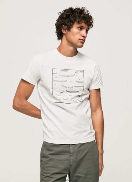White Cotton Graphic T-Shirt Pepe Jeans L20F2F940 Men
