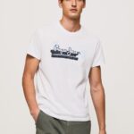 White Cotton T-Shirt With Brushes Logo Pepe Jeans L20F2F930 Men