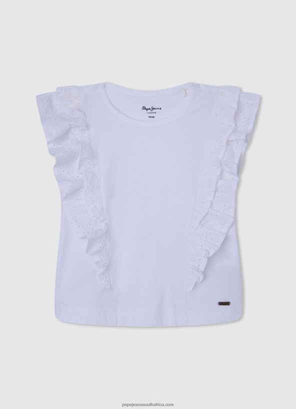 white_double_frill_t_shirt_pepe_jeans_l20f2f1482_girl.jpg White Double Frill T-Shirt Pepe Jeans L20F2F1482 Girl - Image 1