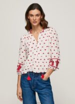 White Embroidered Cotton Dobby Blouse Pepe Jeans L20F2F345 Women