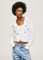White Embroidered Flower Cotton Cardigan Pepe Jeans L20F2F231 Women