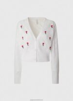 White Embroidered Flower Cotton Cardigan Pepe Jeans L20F2F231 Women - Image 5