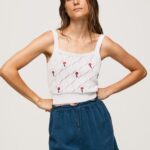 White Embroidered Flower Cotton Top Pepe Jeans L20F2F232 Women