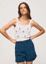 White Embroidered Flower Cotton Top Pepe Jeans L20F2F232 Women