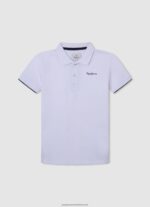White Embroidered Logo Pique Polo Shirt Pepe Jeans L20F2F1661 Boy