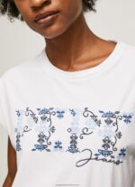 White Embroidered Logo T-Shirt Pepe Jeans L20F2F433 Women - Image 3