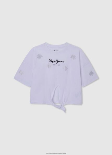 White Floral Strass T-Shirt Pepe Jeans L20F2F1475 Girl