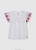 White Gaulle Embroidered Blouse Pepe Jeans L20F2F1423 Girl