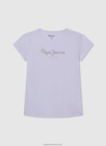 White Glitter Logo T-Shirt Pepe Jeans L20F2F1458 Girl